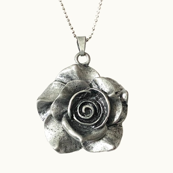 Silver Tone Rose Pendant With Sterling Silver Chain - Picture 3 of 7